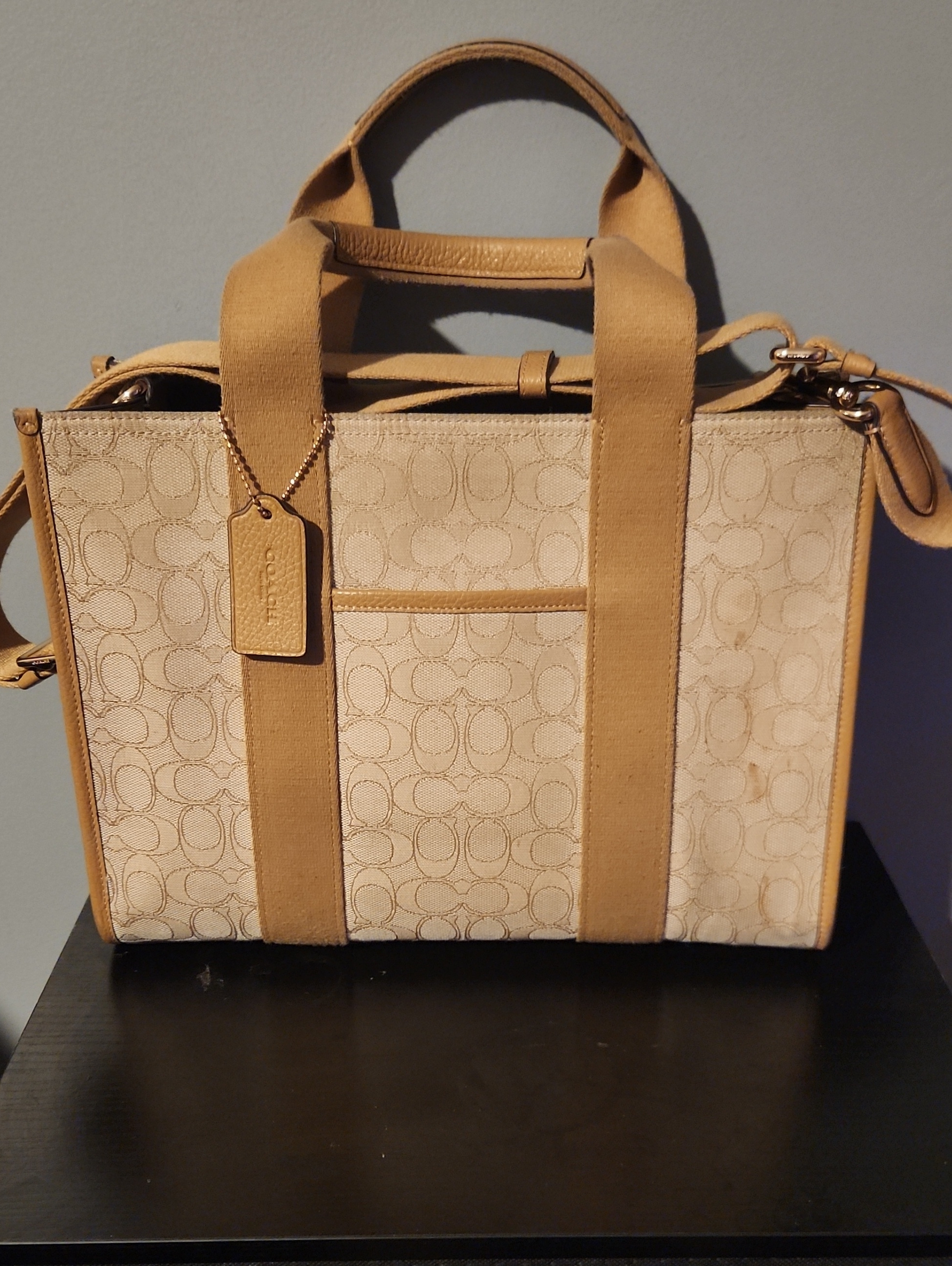 Coach Beige Signature Canvas Smith Tote With Tan Accents